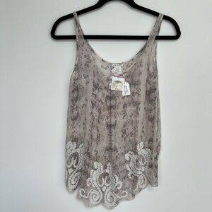 Club Monaco NWT (XS) 100%Silk Hand Made Beaded Geo Boa Print Sleeveless Tank Top